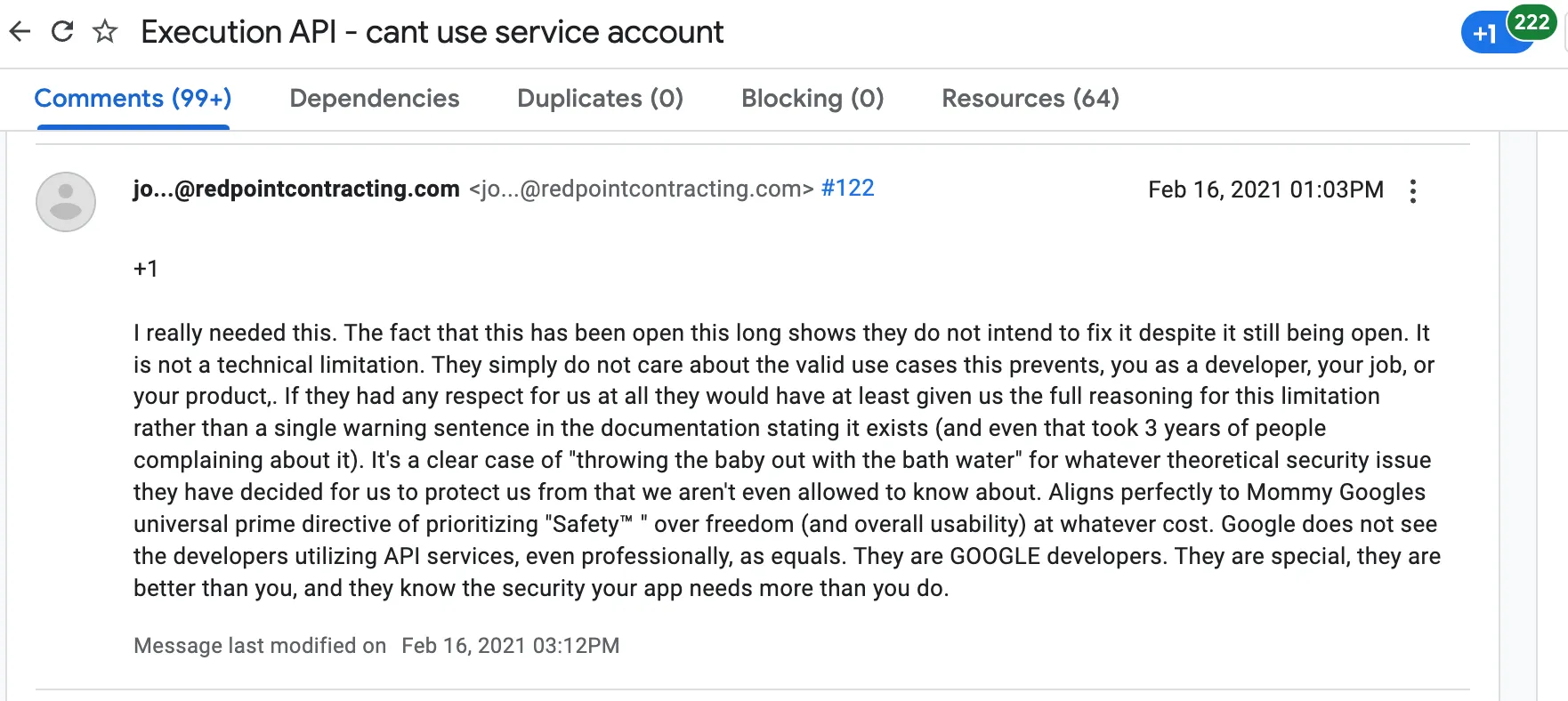 Screenshot of the Apps Script issue tracker
