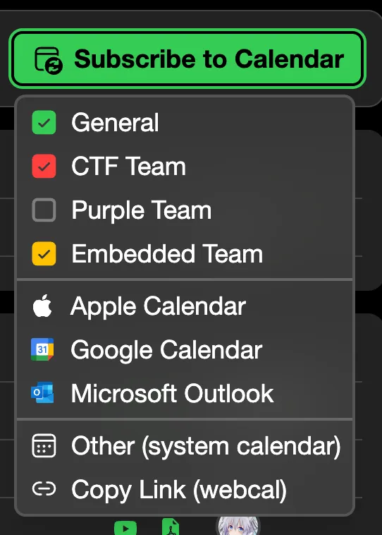 Meeting type selector screenshot