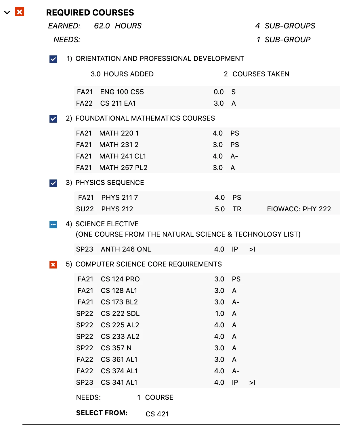 DARS report section