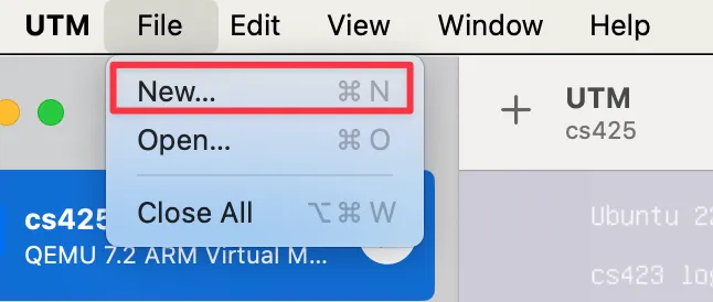 UTM create VM screen