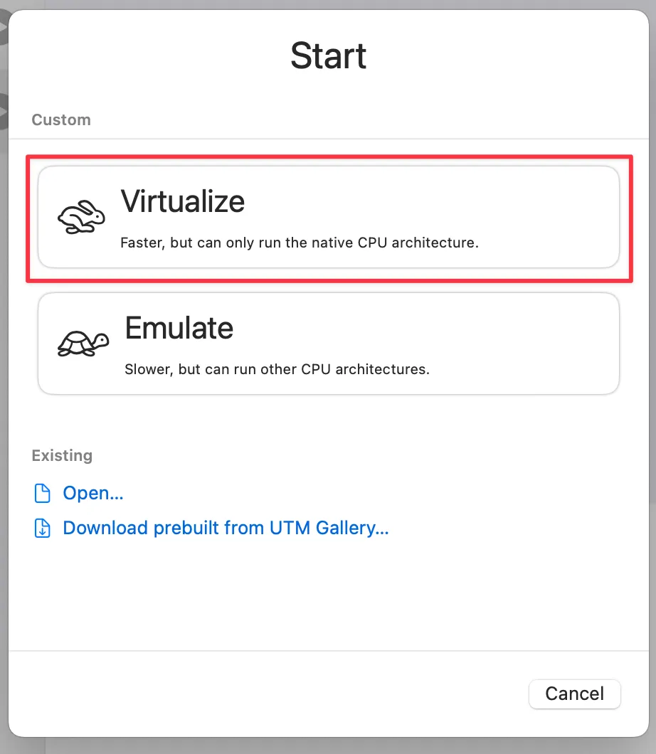 UTM virtualization option