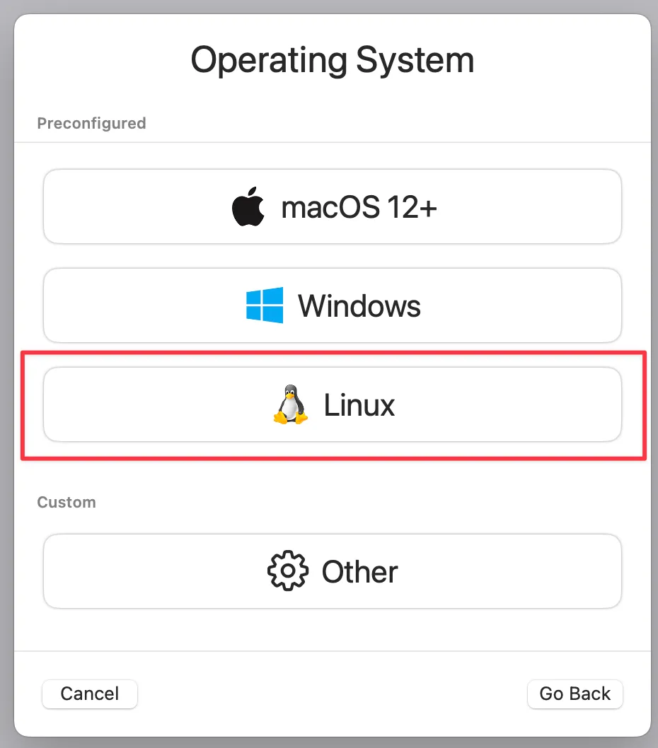 UTM Linux option